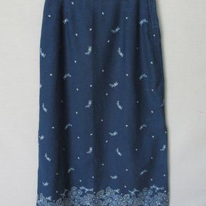 Liz Claiborne blue floral border long skirt 6